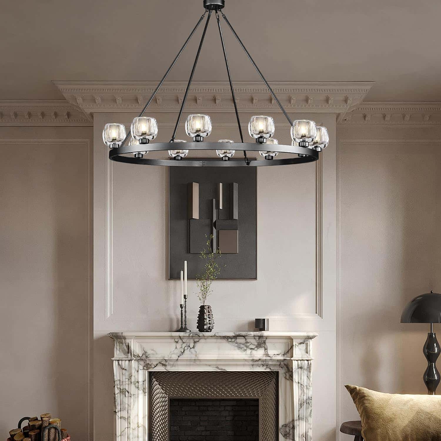 Modern Crystal Farmhouse Wagon Wheel Chandeliers for Dining Room