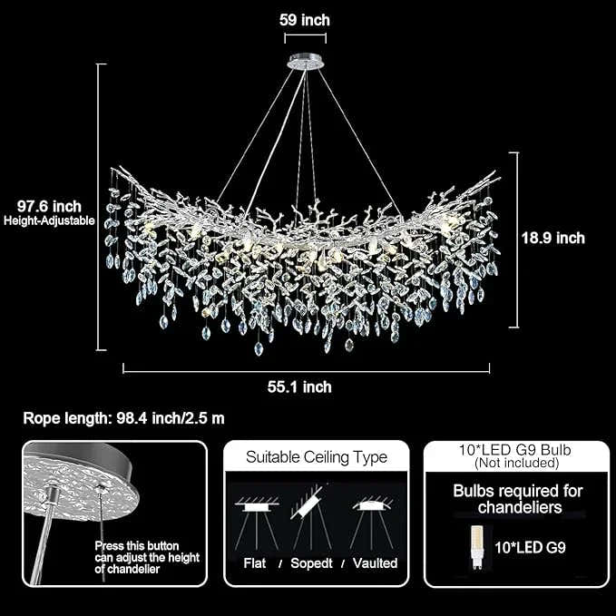 Solara Rectangular Tree Branch Chandelier 55" 72" Tree Branch