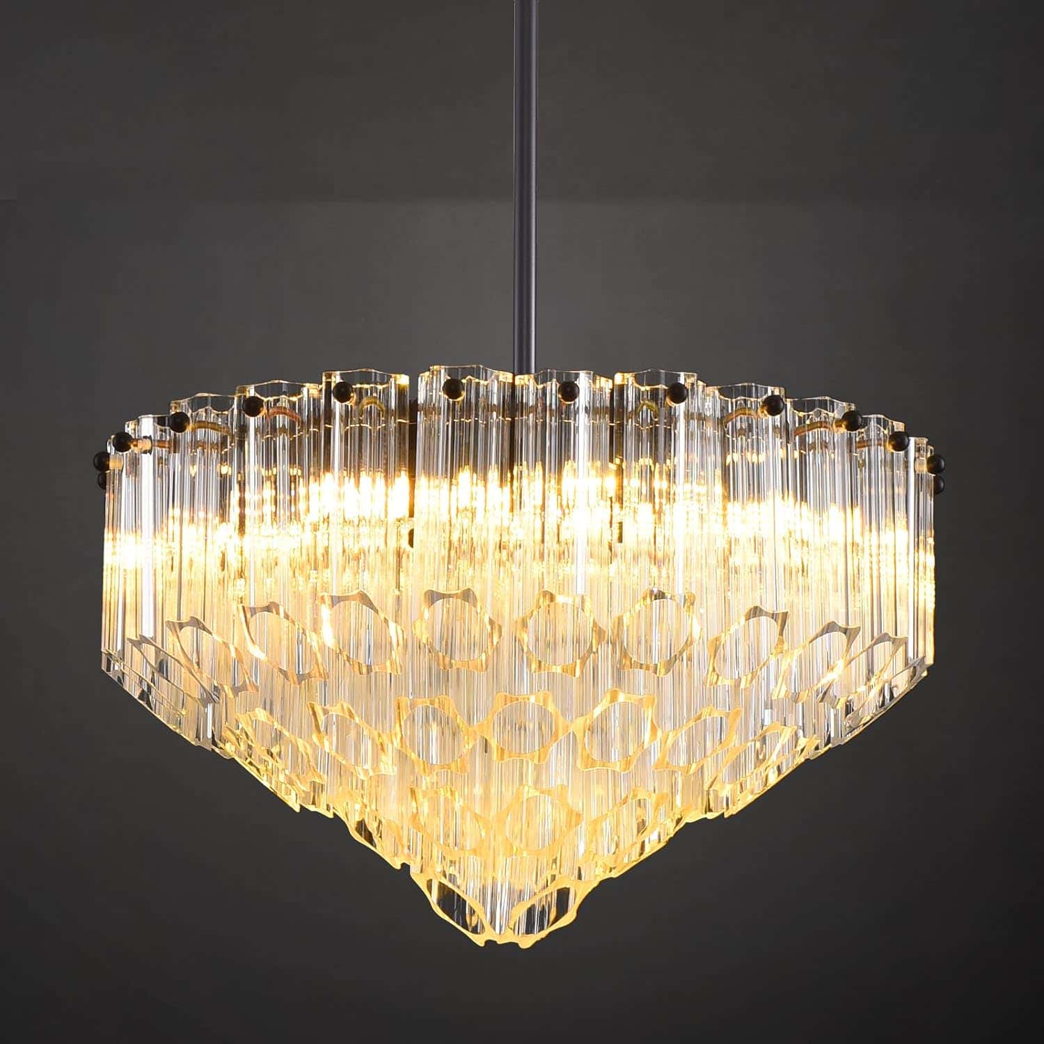 MDEGLYO Modern Amber and Clear Glass Chandelier 14" 32" 43"