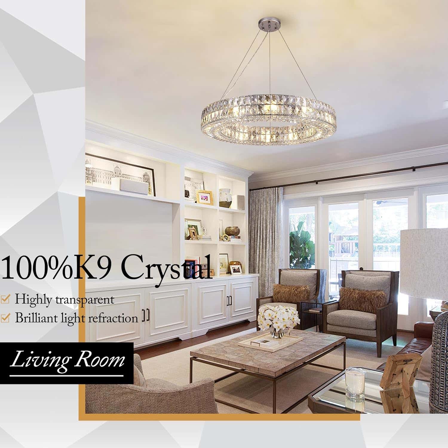 K9 Crystal Round/Rectangular Chandelier 32"
