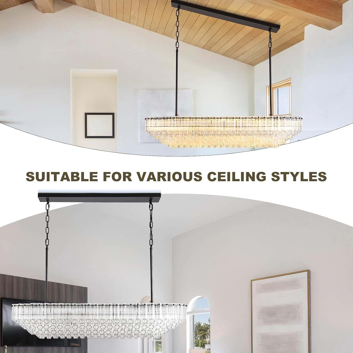 MDEGLYO Modern Amber and Clear Glass Chandelier 14" 32" 43"