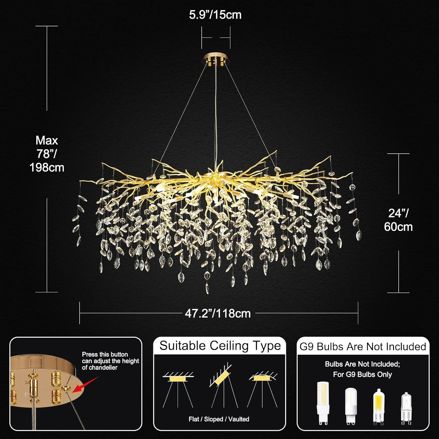 Sliver Tree Branch Rectangular Chandelier - Fast Delivery-1-Luxehomezone