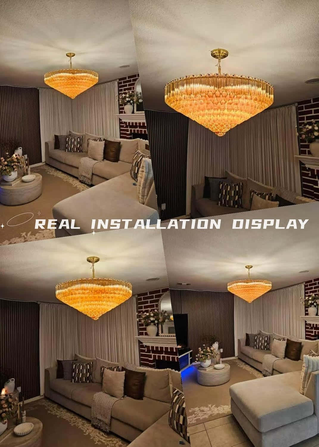 MDEGLYO Modern Amber and Clear Glass Chandelier 14" 32" 43"
