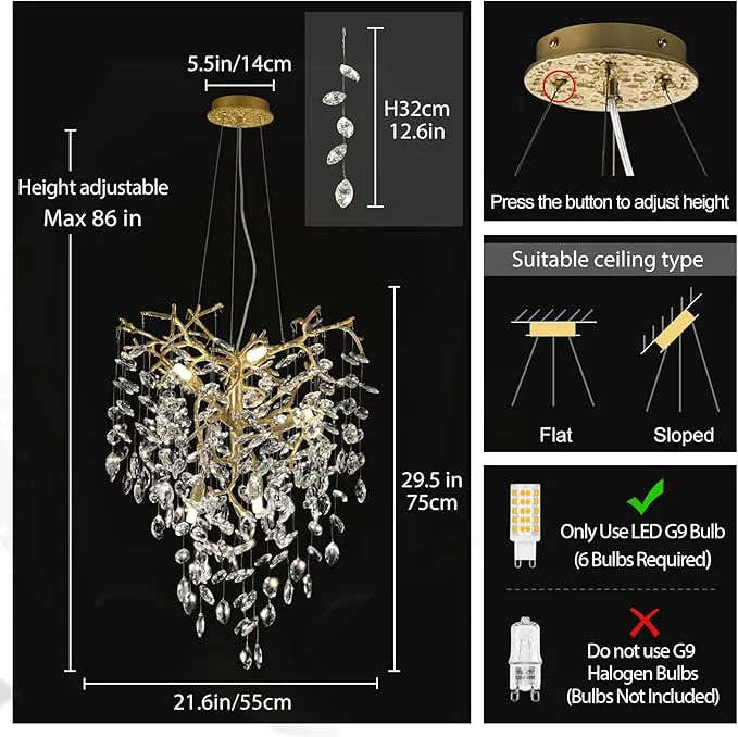 Solara Rectangular Tree Branch Chandelier 21" 30" 40" Tree Branch