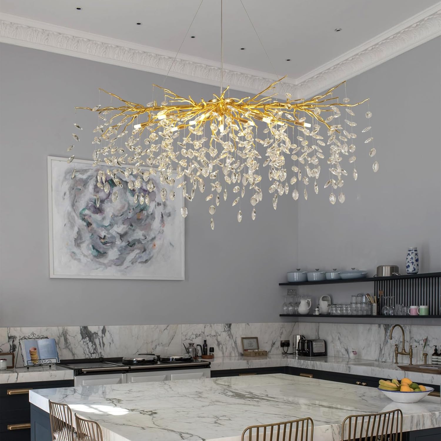 Sliver Tree Branch Rectangular Chandelier - Fast Delivery-1-Luxehomezone