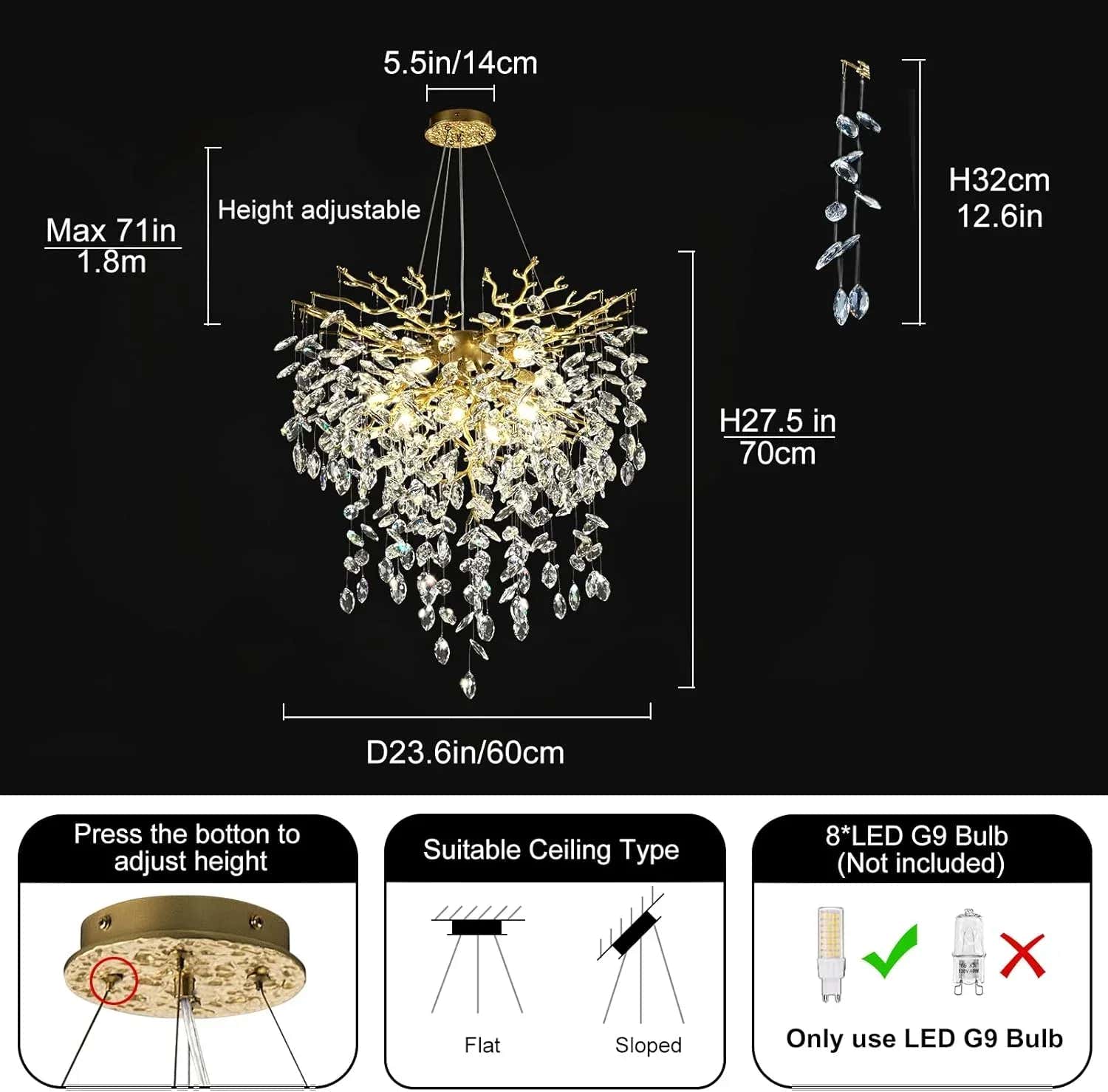 Solara Round Tree Branch Chandelier 24" 32" 40" Tree Branch