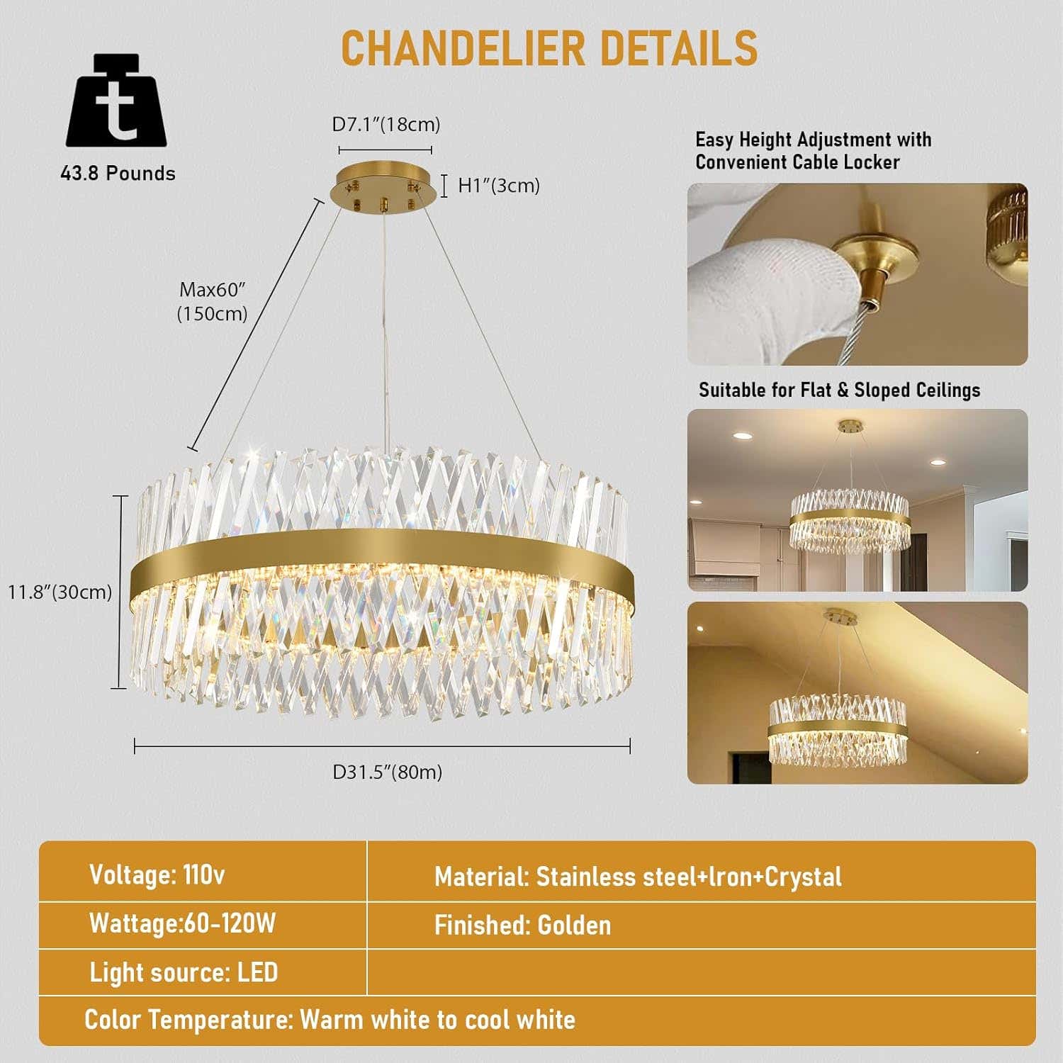 MDEGLYO Modern Crystal Chandelier
