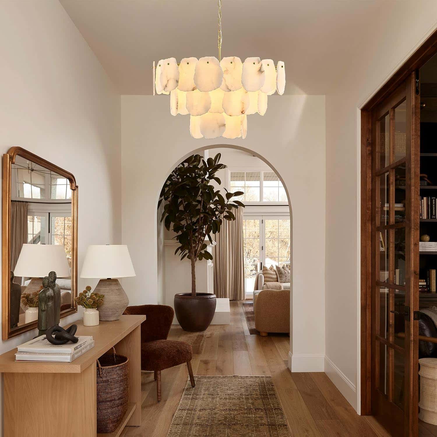 Talan Alabaster Round 3-Tier Chandelier 32″