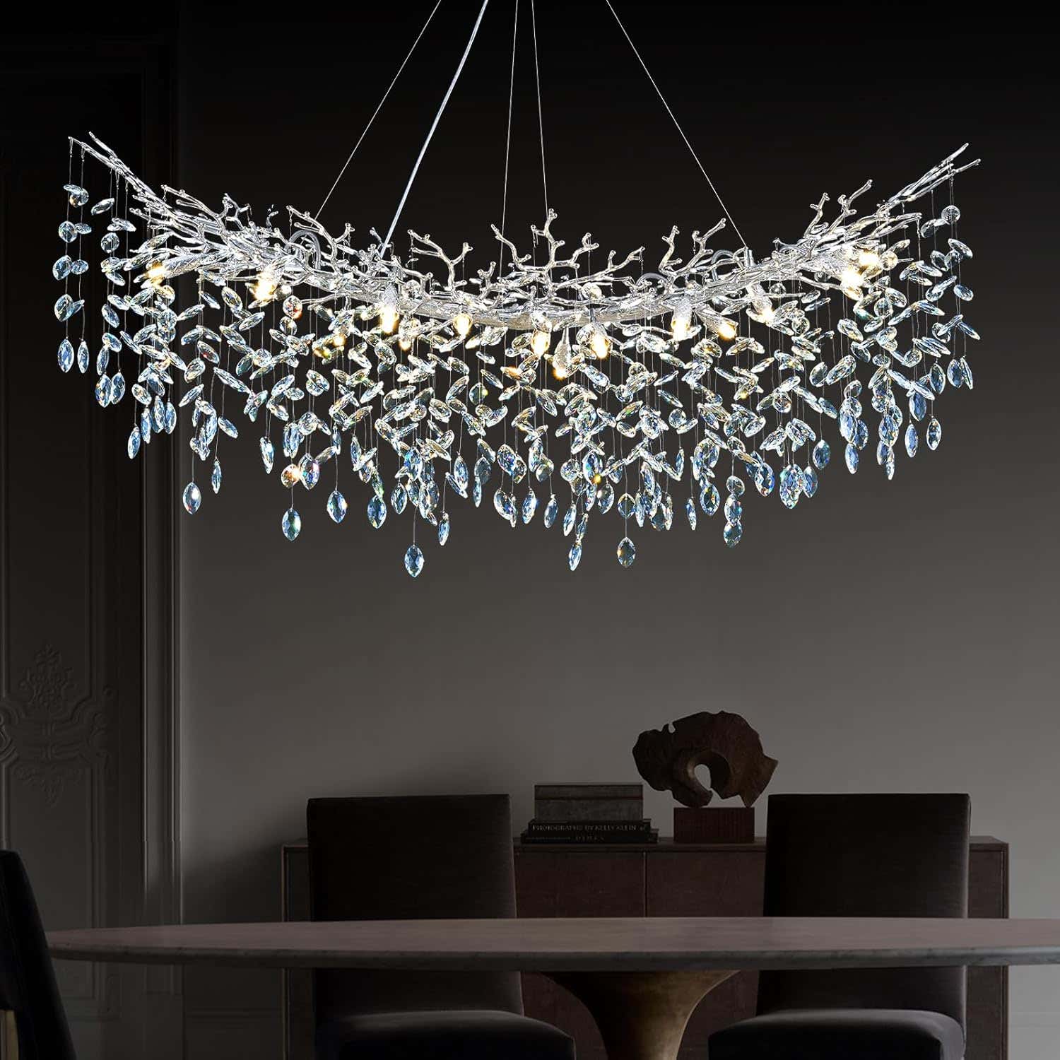 Modern Silver Crystal Glass Tree Branchs Chandelier 55" 72" - Fast Delivery-1-Luxehomezone