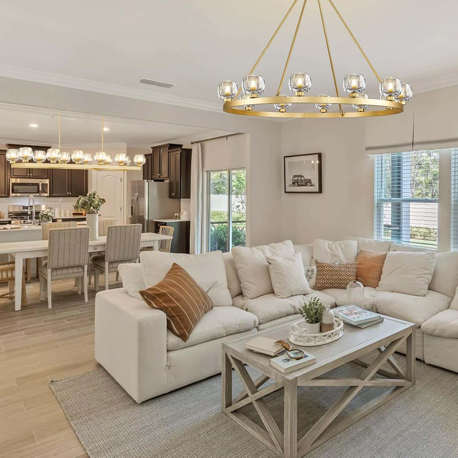 Modern Crystal Farmhouse Wagon Wheel Chandeliers for Dining Room