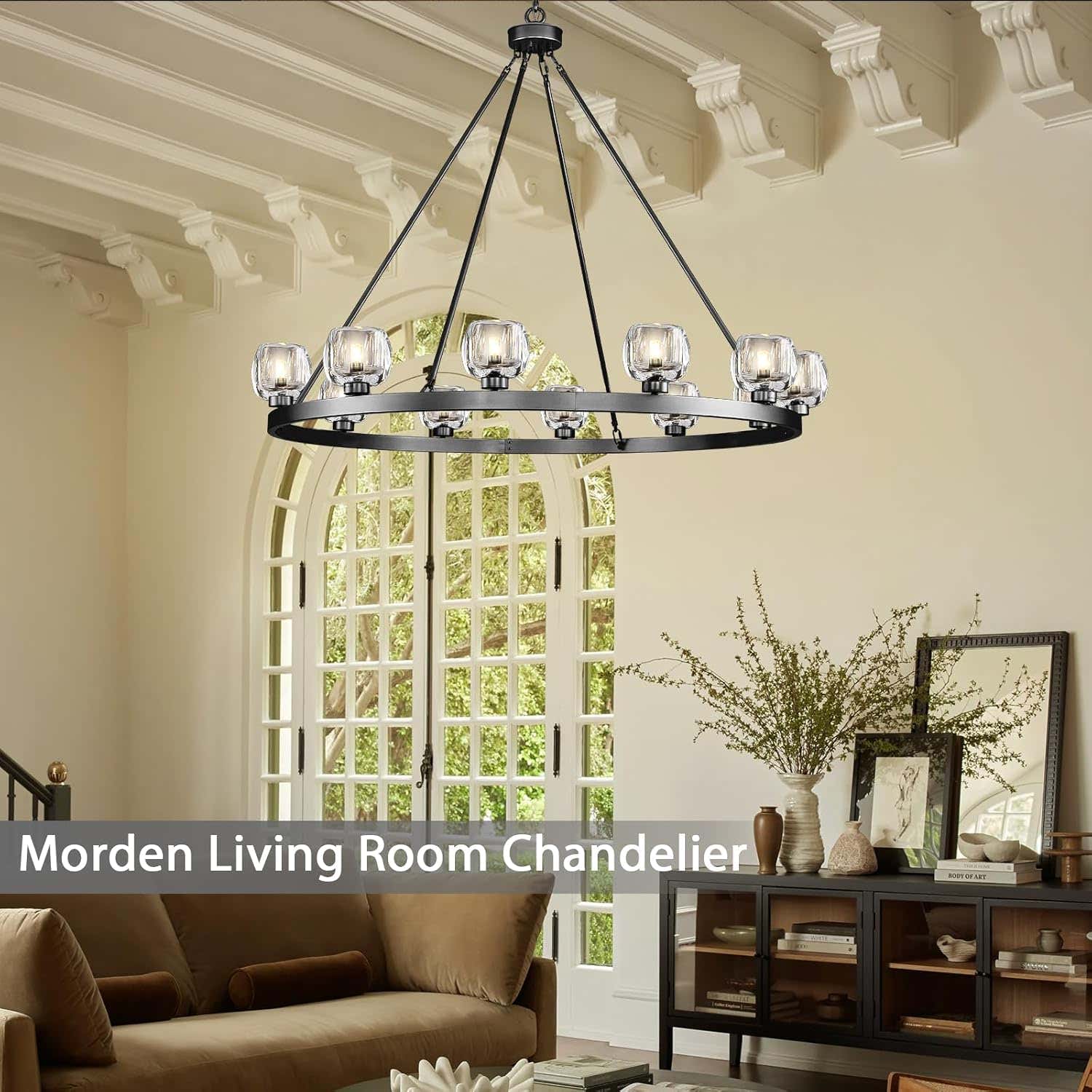 Modern Crystal Farmhouse Wagon Wheel Chandeliers for Dining Room