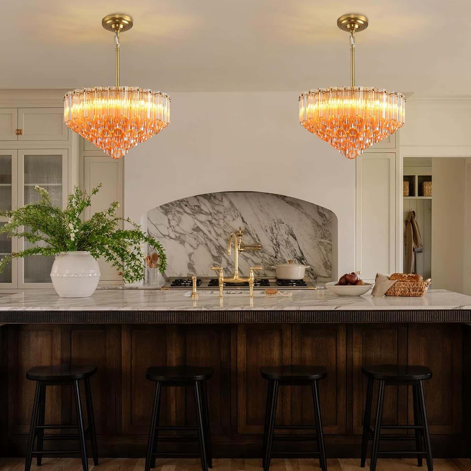 MDEGLYO Modern Amber and Clear Glass Chandelier 14" 32" 43"