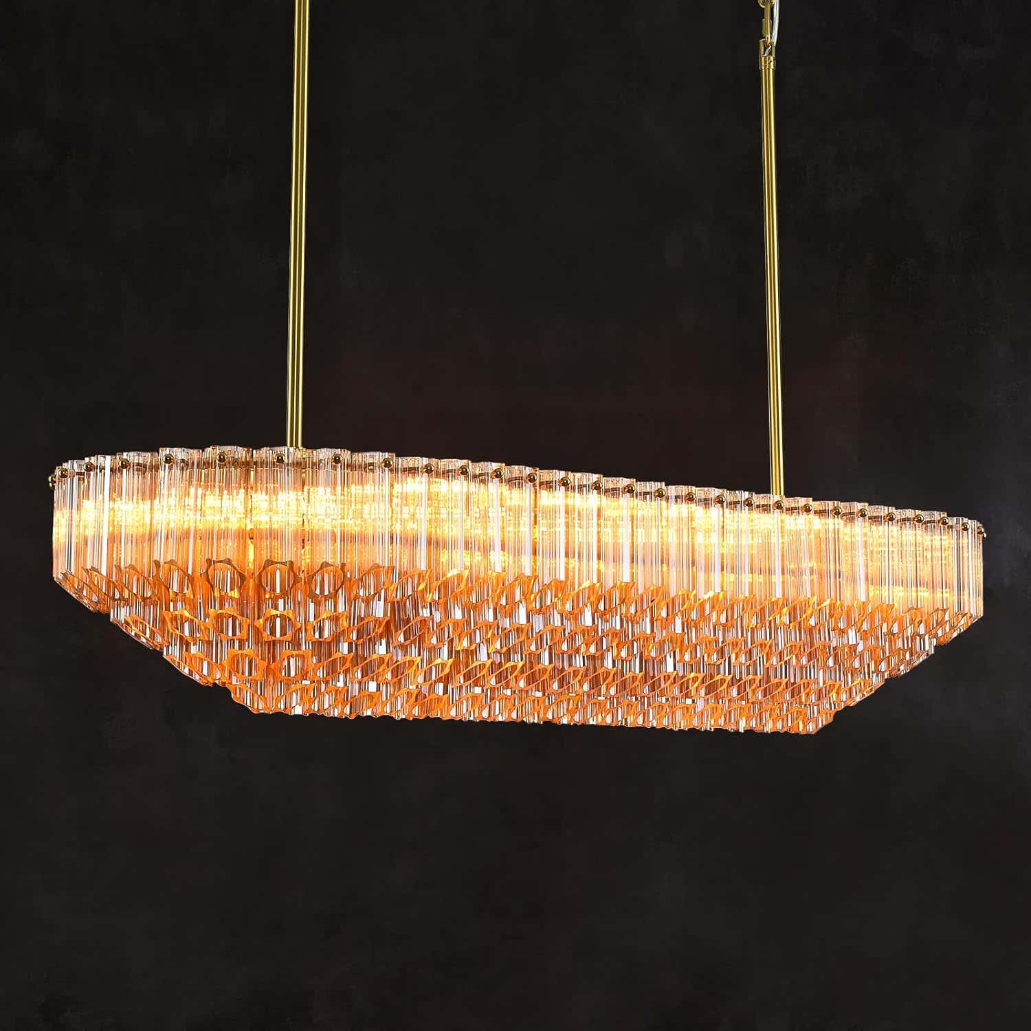 MDEGLYO Modern Amber and Clear Glass Chandelier 14" 32" 43"