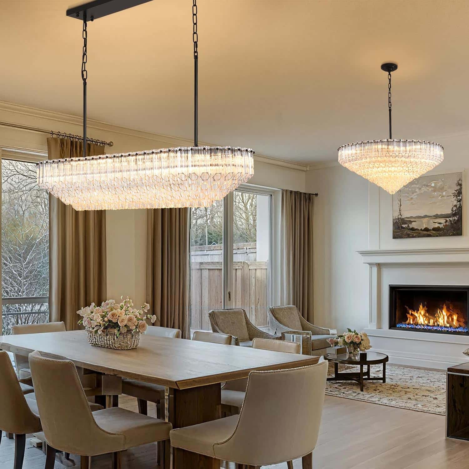 MDEGLYO Modern Amber and Clear Glass Chandelier 14" 32" 43"
