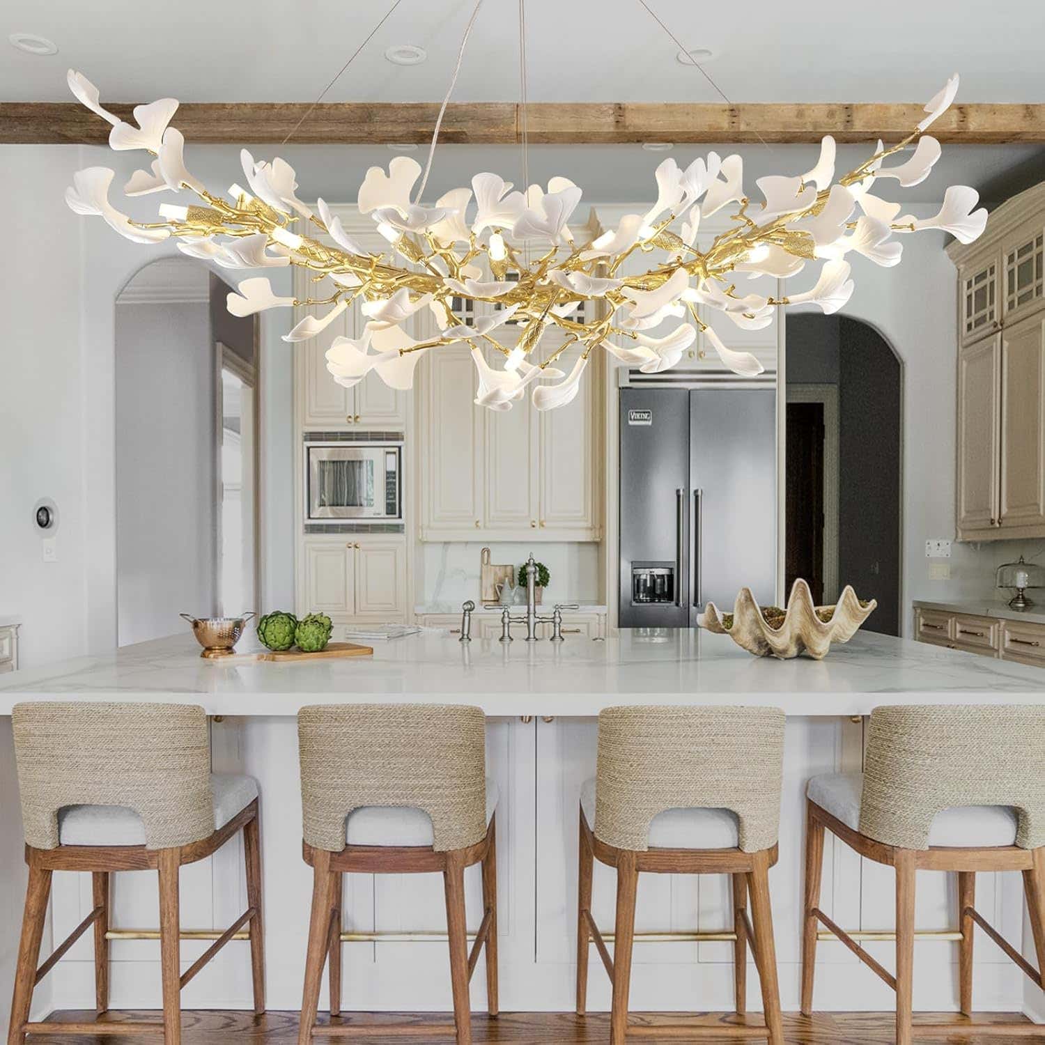Rectangle Ceramic Ginkgo Leaf Chandelier 55" - Fast Delivery-1-Luxehomezone