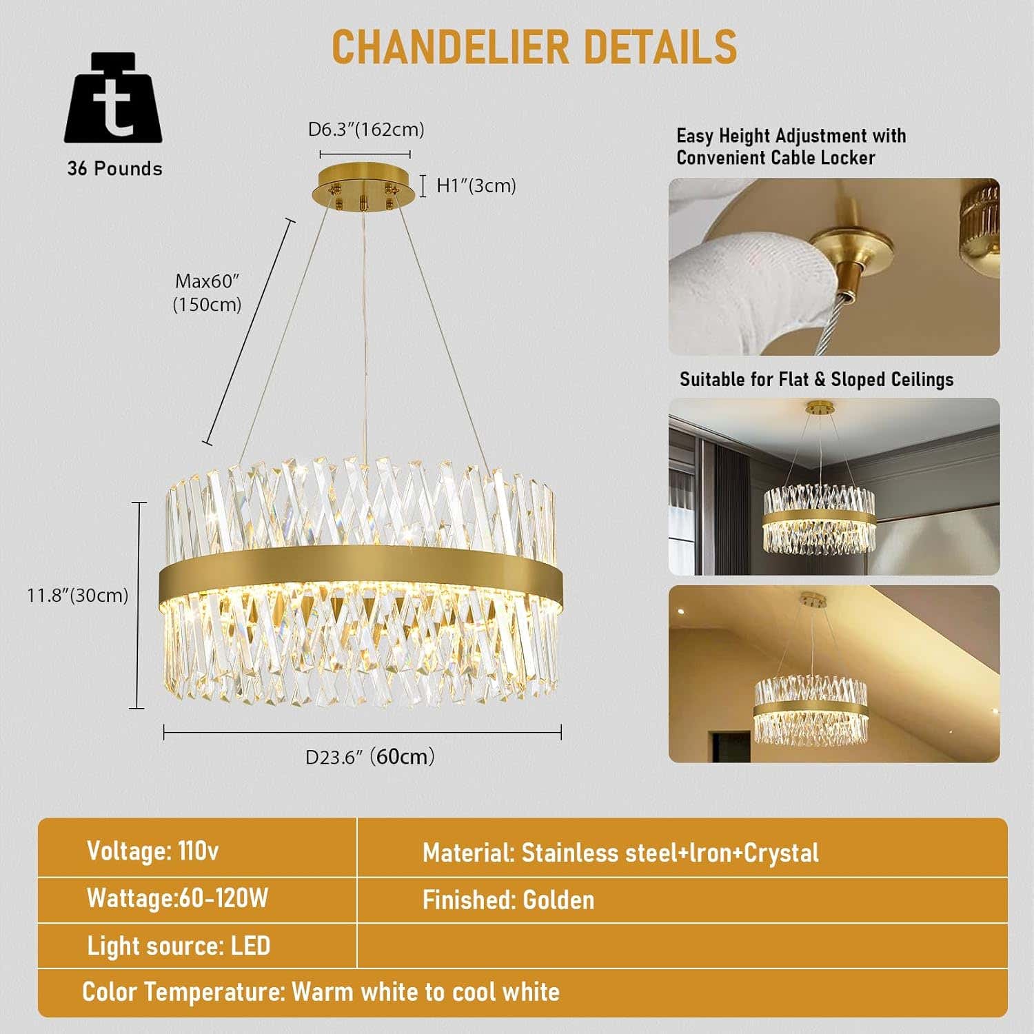 MDEGLYO Modern Crystal Chandelier