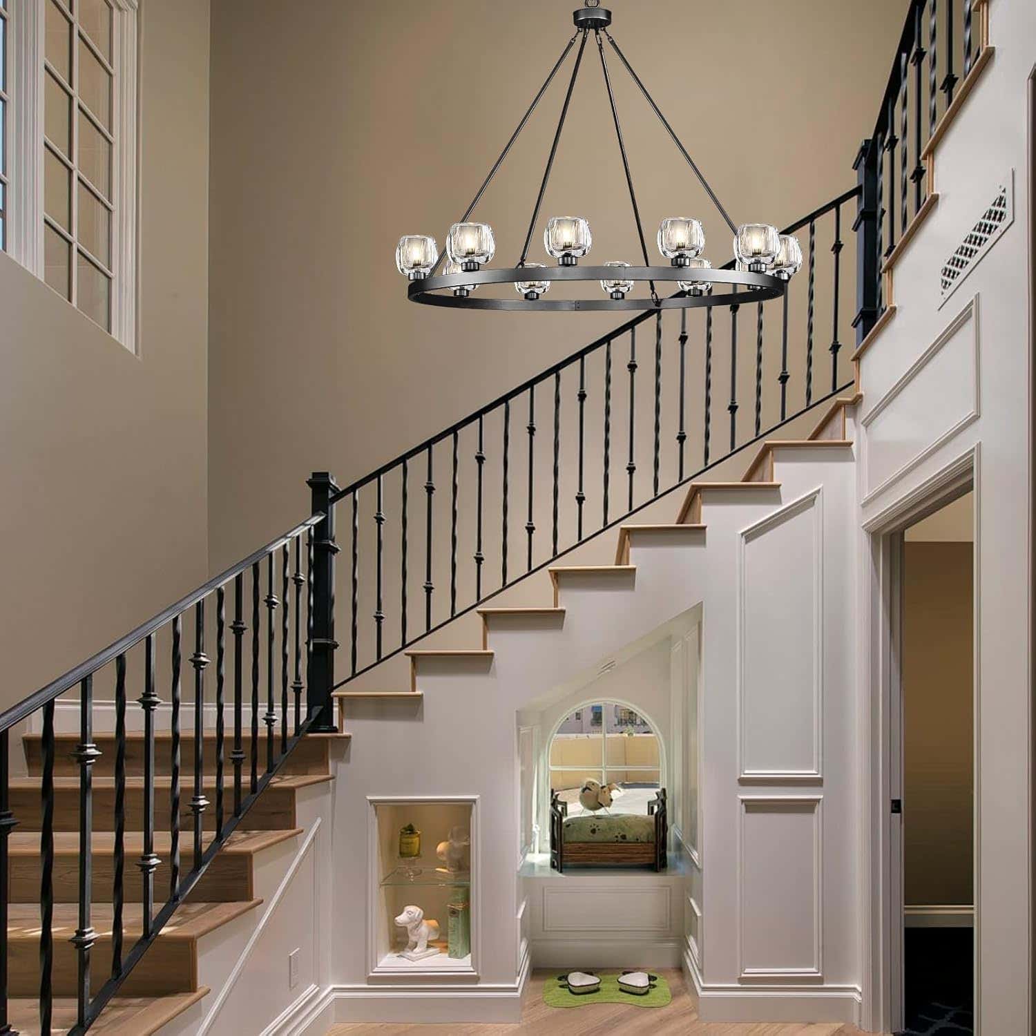 Modern Crystal Farmhouse Wagon Wheel Chandeliers for Dining Room