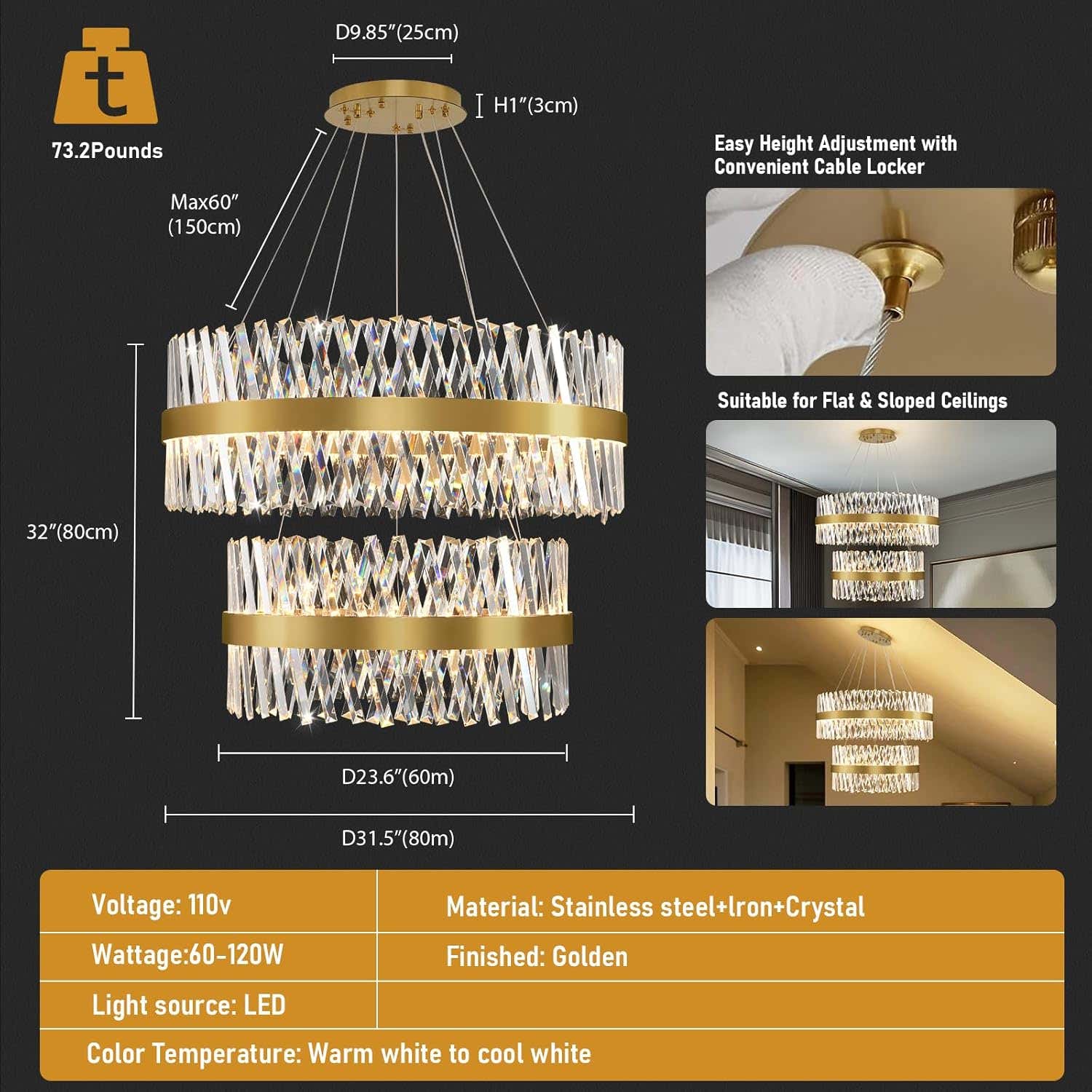 MDEGLYO Modern Crystal Chandelier