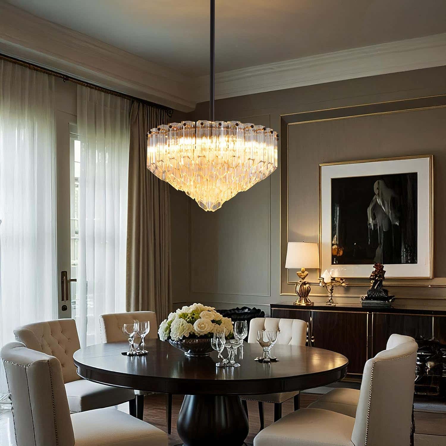 MDEGLYO Modern Amber and Clear Glass Chandelier 14" 32" 43"