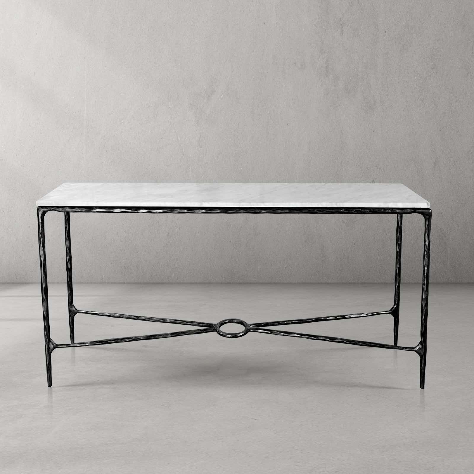 Hand-Forged Metal Rectangle Marble Console Table 60" 72"