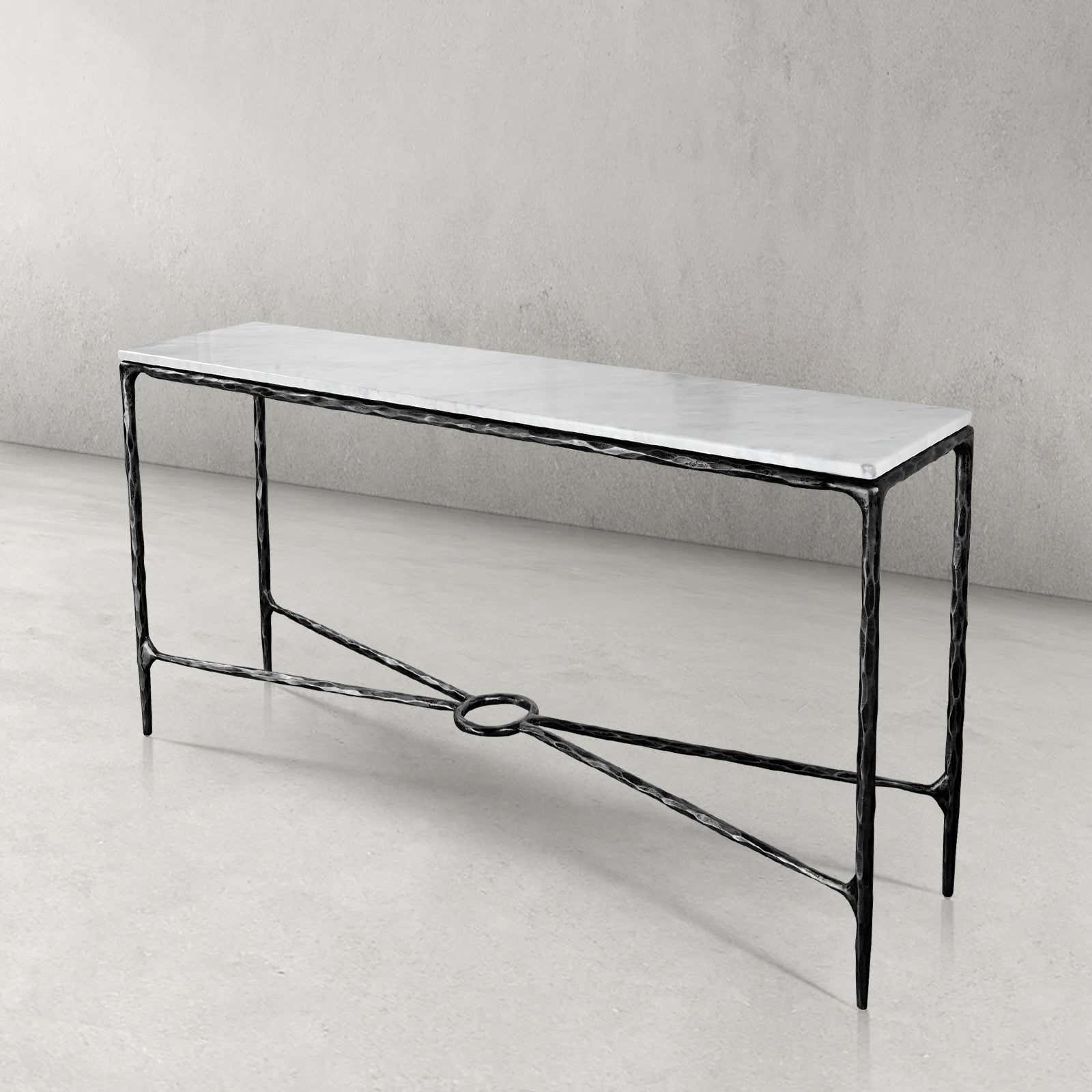 Hand-Forged Metal Rectangle Marble Console Table 60" 72"