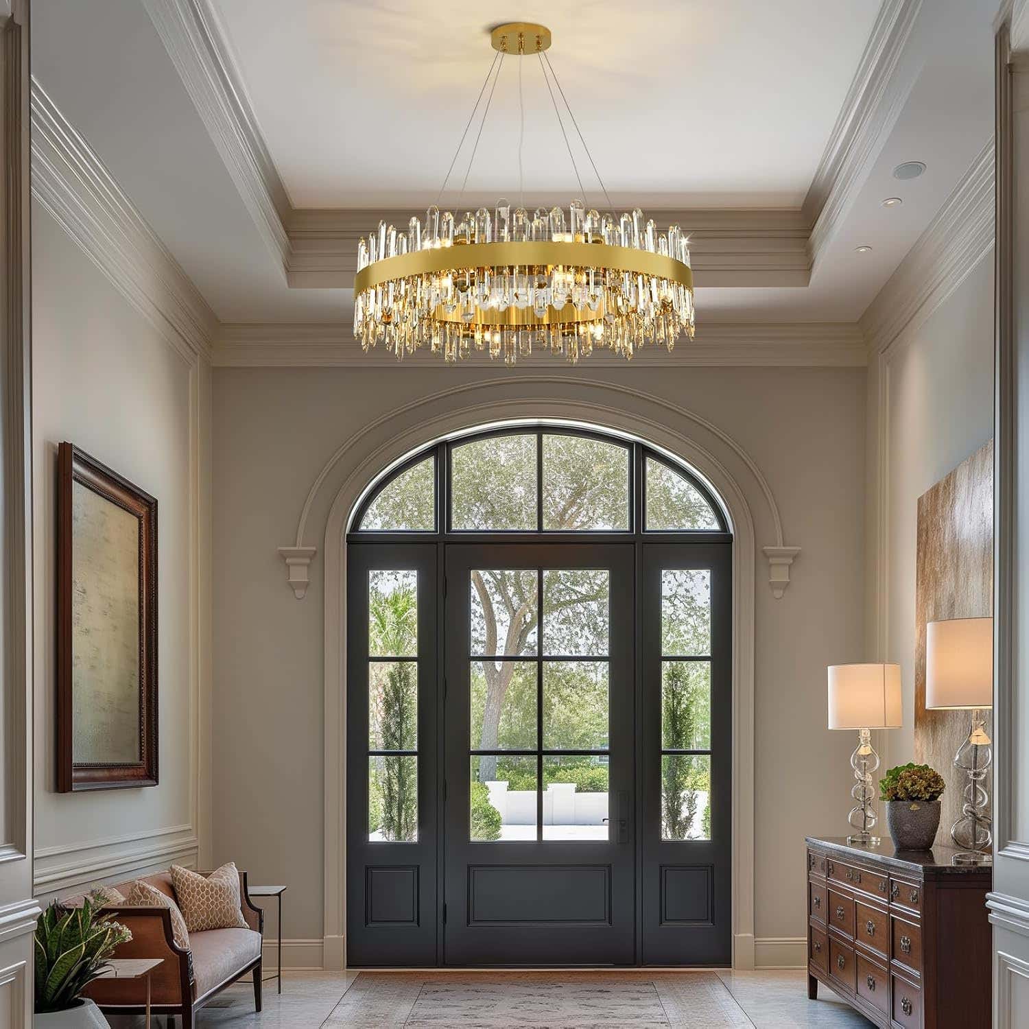 MDEGLYO Modern Crystal Round Chandelier