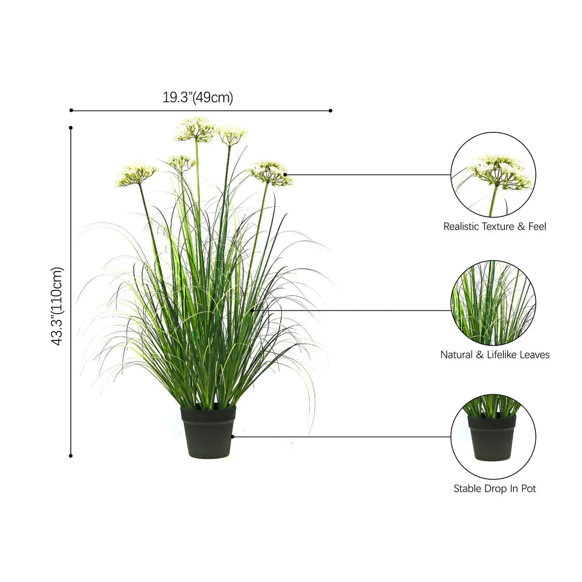 Artificial 5-Head Lace Flower with Curved Onion Grass Bonsai 43"H