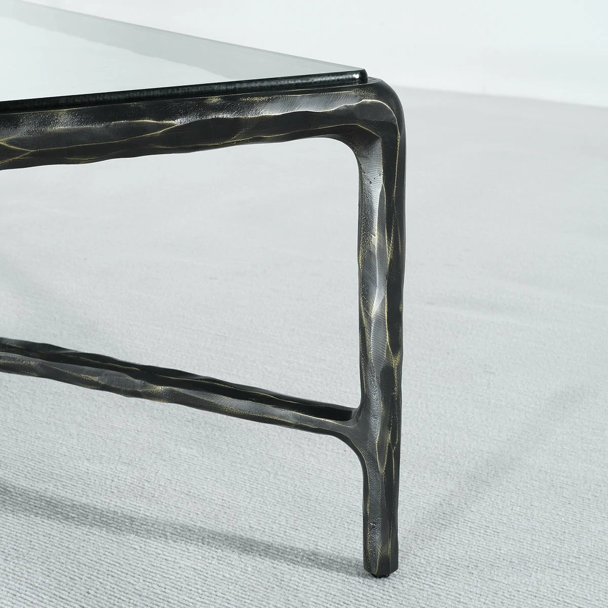 Hand-Forged Metal Rectangle Glass Coffee Table