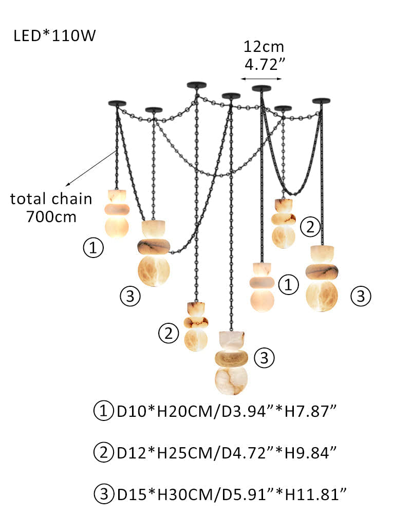 7 lights 6" Wide Multi Light LED Pendant Light Fixtures white alabaster indoor lighting