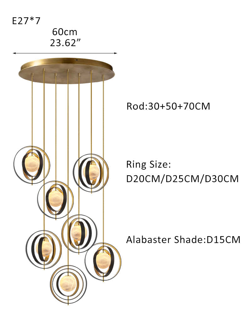 White Alabaster Round Ceiling Pendant Lamp - Gold & Bronze Rotatable Ring