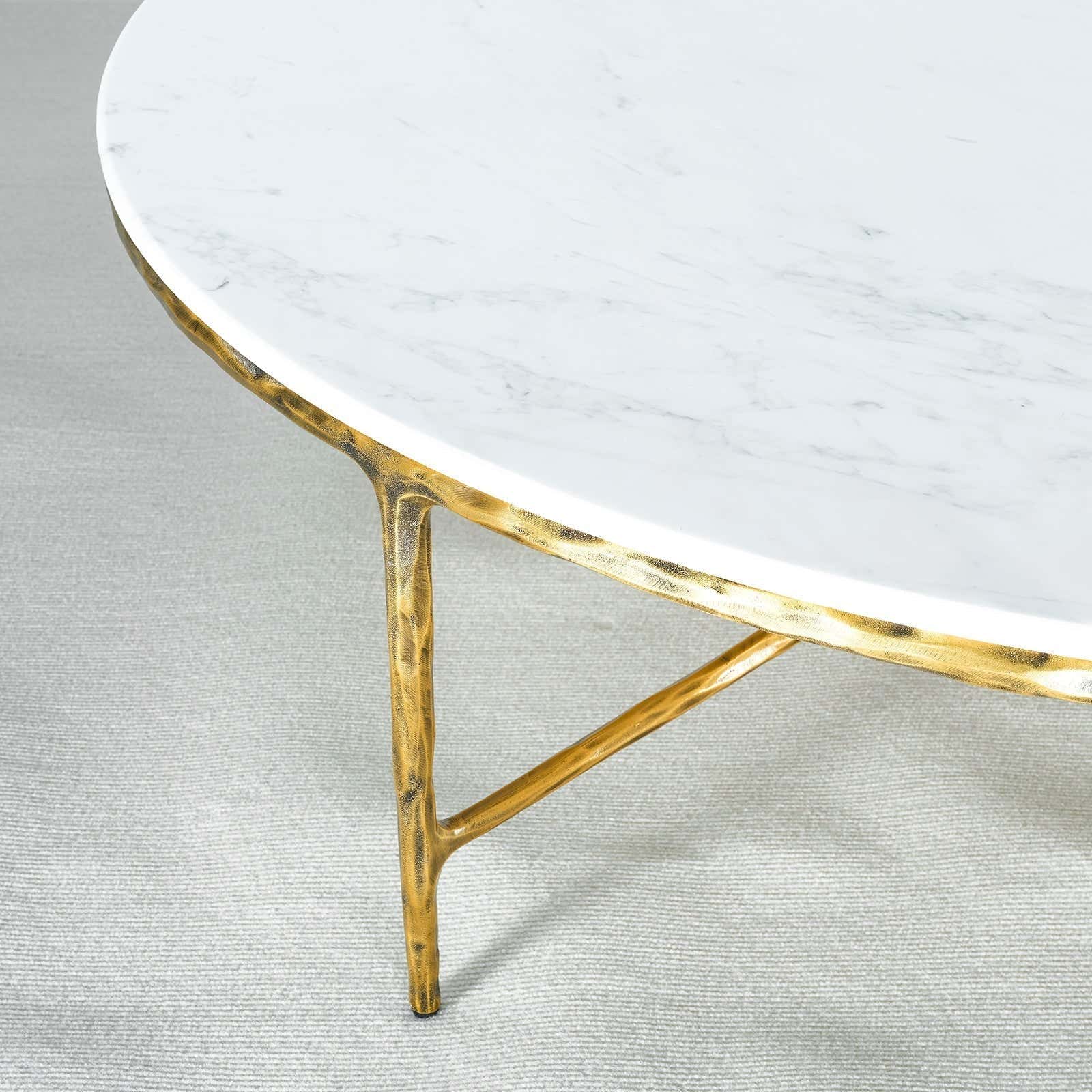 Hand-Forged Metal Marble Round Coffee Table 36" 55"