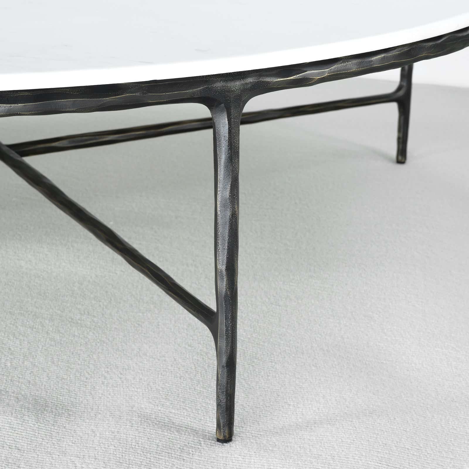 Hand-Forged Metal Marble Round Coffee Table 36" 55"