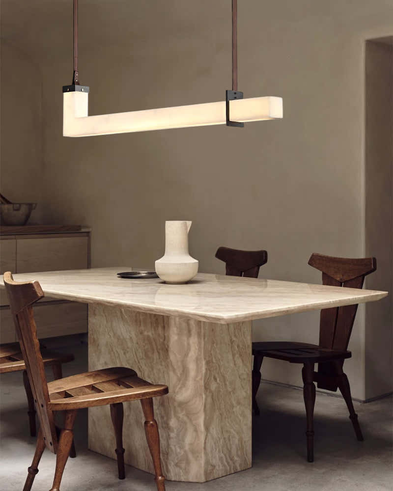 Up & Down Lighting Linear Brown Leather Alabaster Linear Pendant Lights Long 39“ 47”