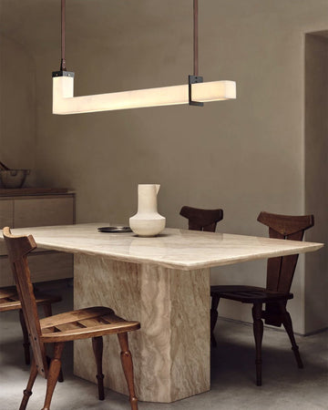 Up & Down Lighting Linear Brown Leather Alabaster Linear Pendant Lights Long 39“ 47”