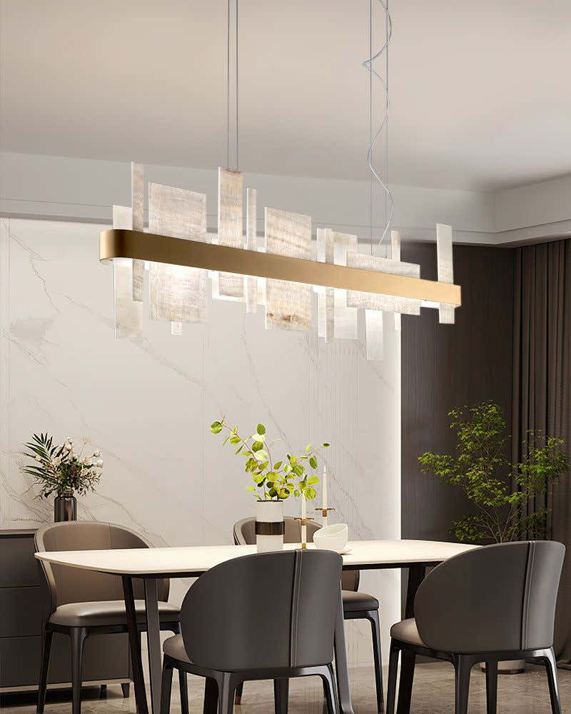 Long Cord Alabaster Ceiling Pendant Light Brushed Gold