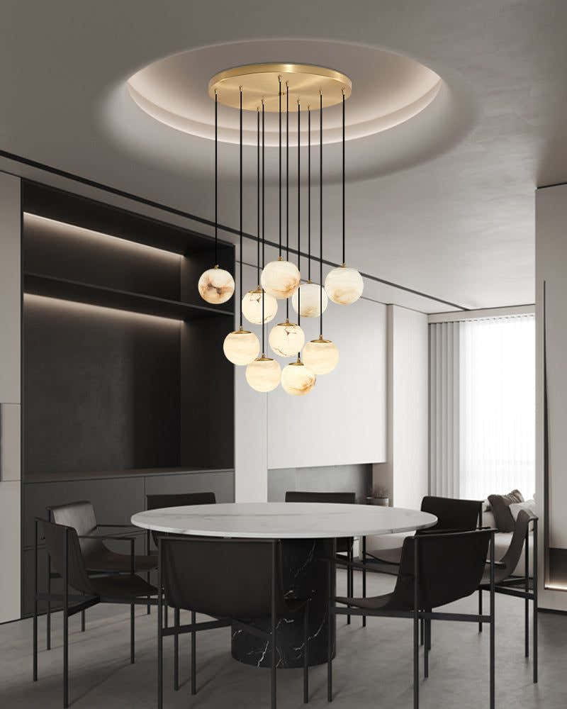 Small Alabaster Cluster Globes Ceiling Pendant Light For High Ceiling