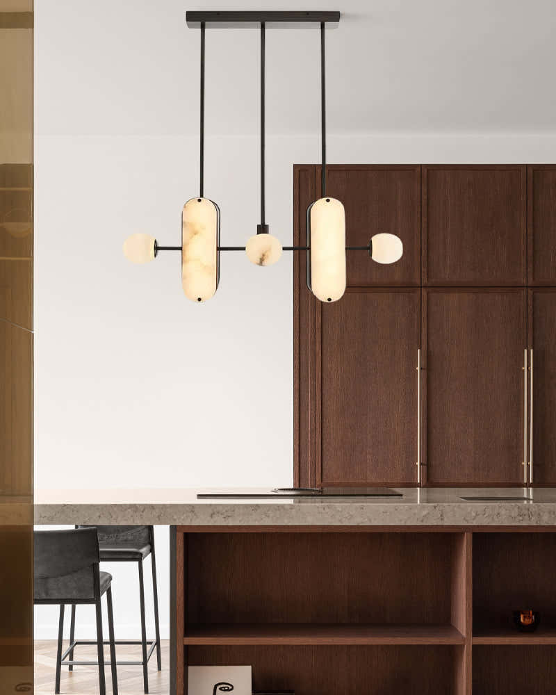 8-Light LED Linear Pendant Lighting in White Alabaster
