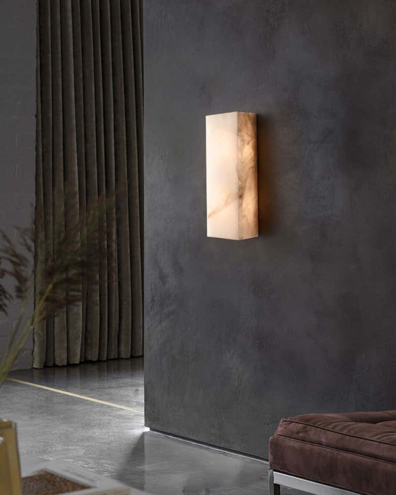 Rectangular Natural Semi-Translucent Alabaster Wall Lamp for Bath & Vanity