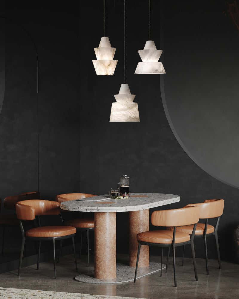 Brianna Alabaster Dining Table Pendant Modern Stacked Conical Pendant Light