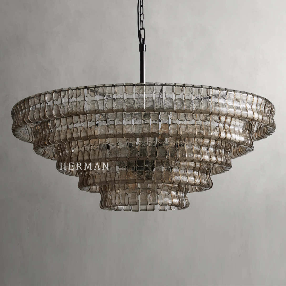 Amor 5-Tier Ghiaccio Glass Pendant Round Chandelier 48"