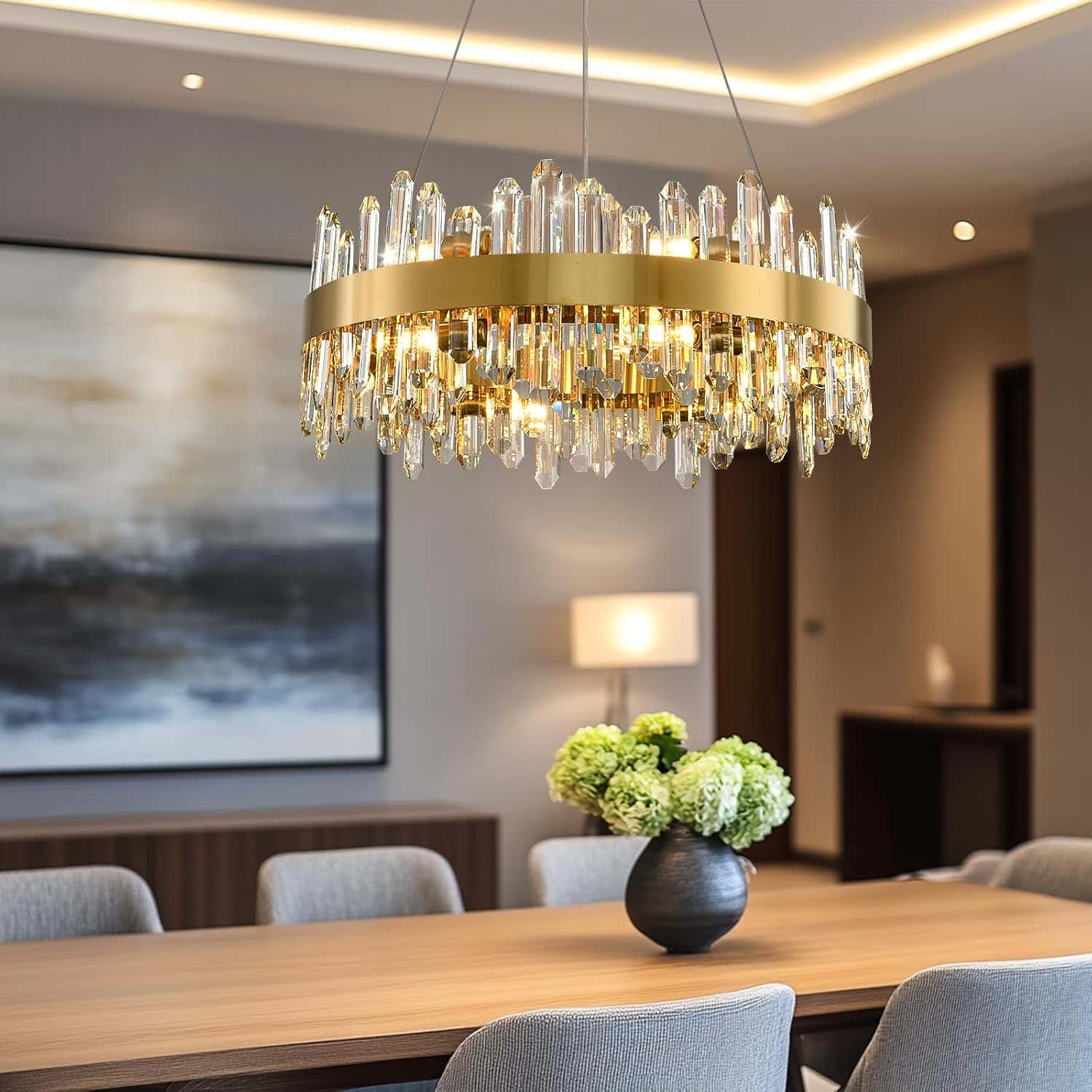 MDEGLYO Modern Crystal Round Chandelier