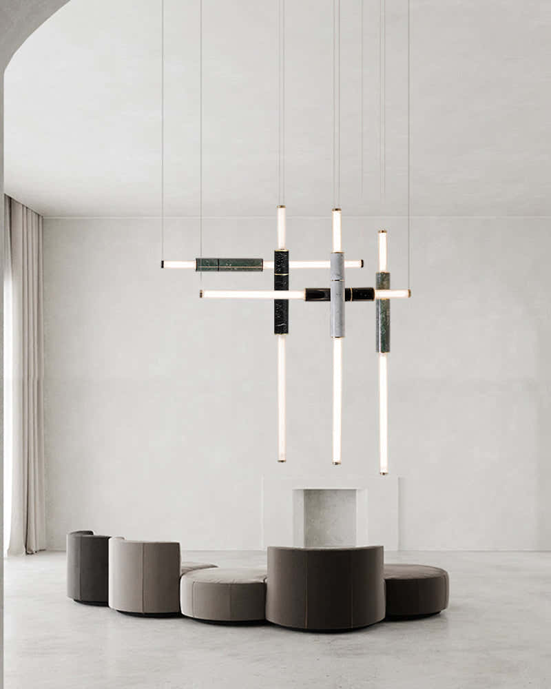Linear Pipe Alabaster & Acrylic Pendant Light for dining room | vertically & horizontally