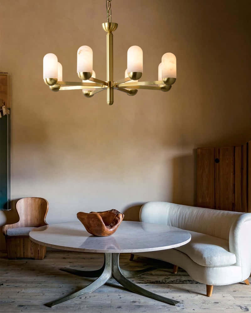 Alabaster Luxury Moonshade Brass Chandelier for dining room