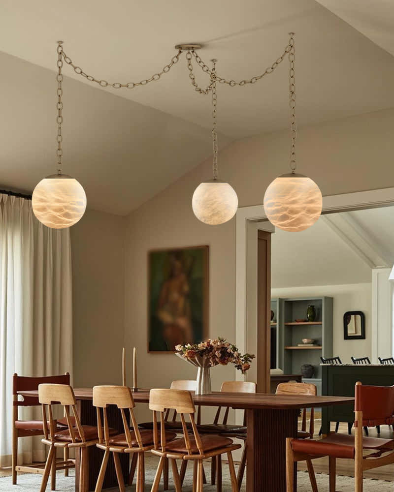 Alabaster Globe Swag Pendants Indoor Lighting with Brass/Black Chain in adjustable