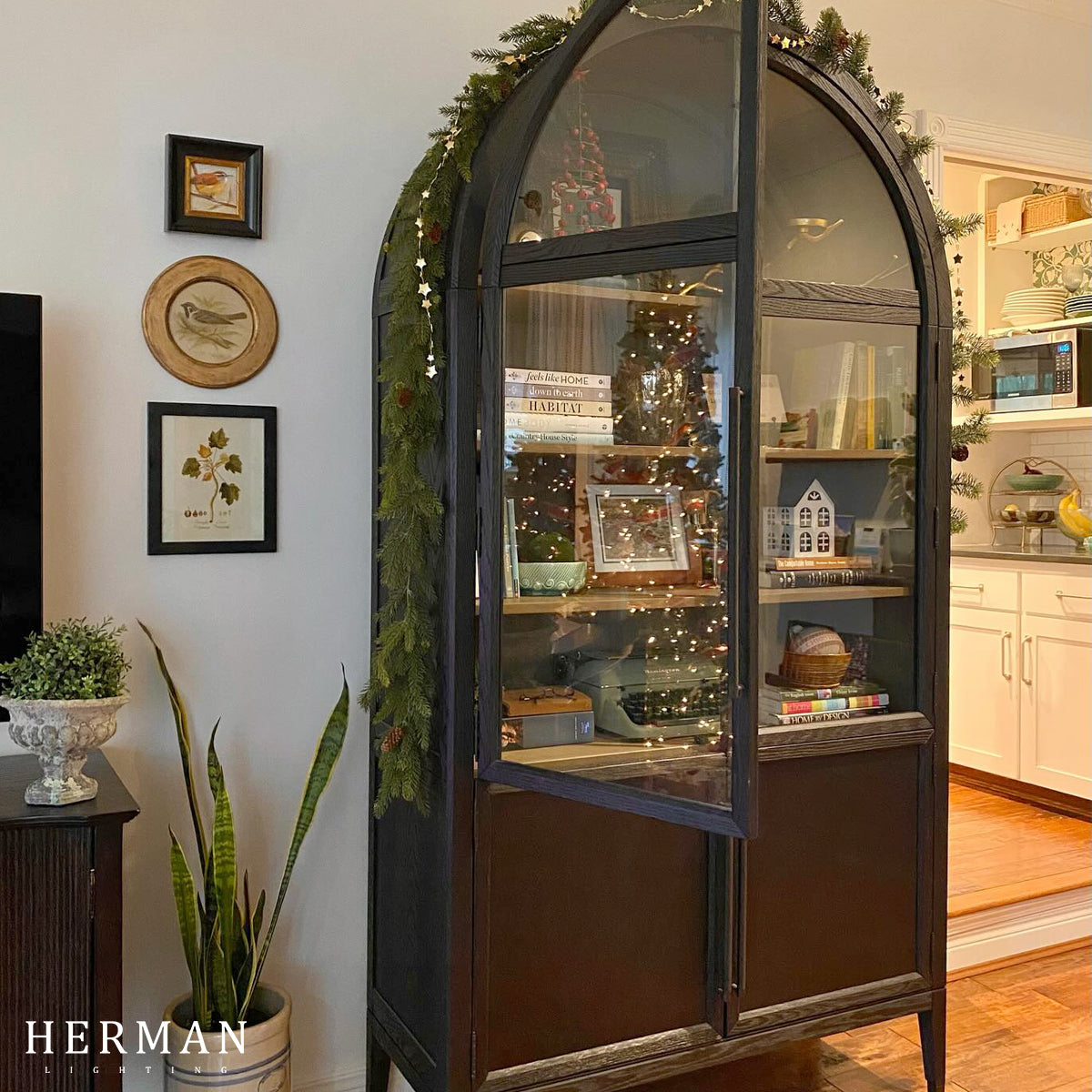 Hattie Glass Accent Cabinet in Oak 36"W 46"W