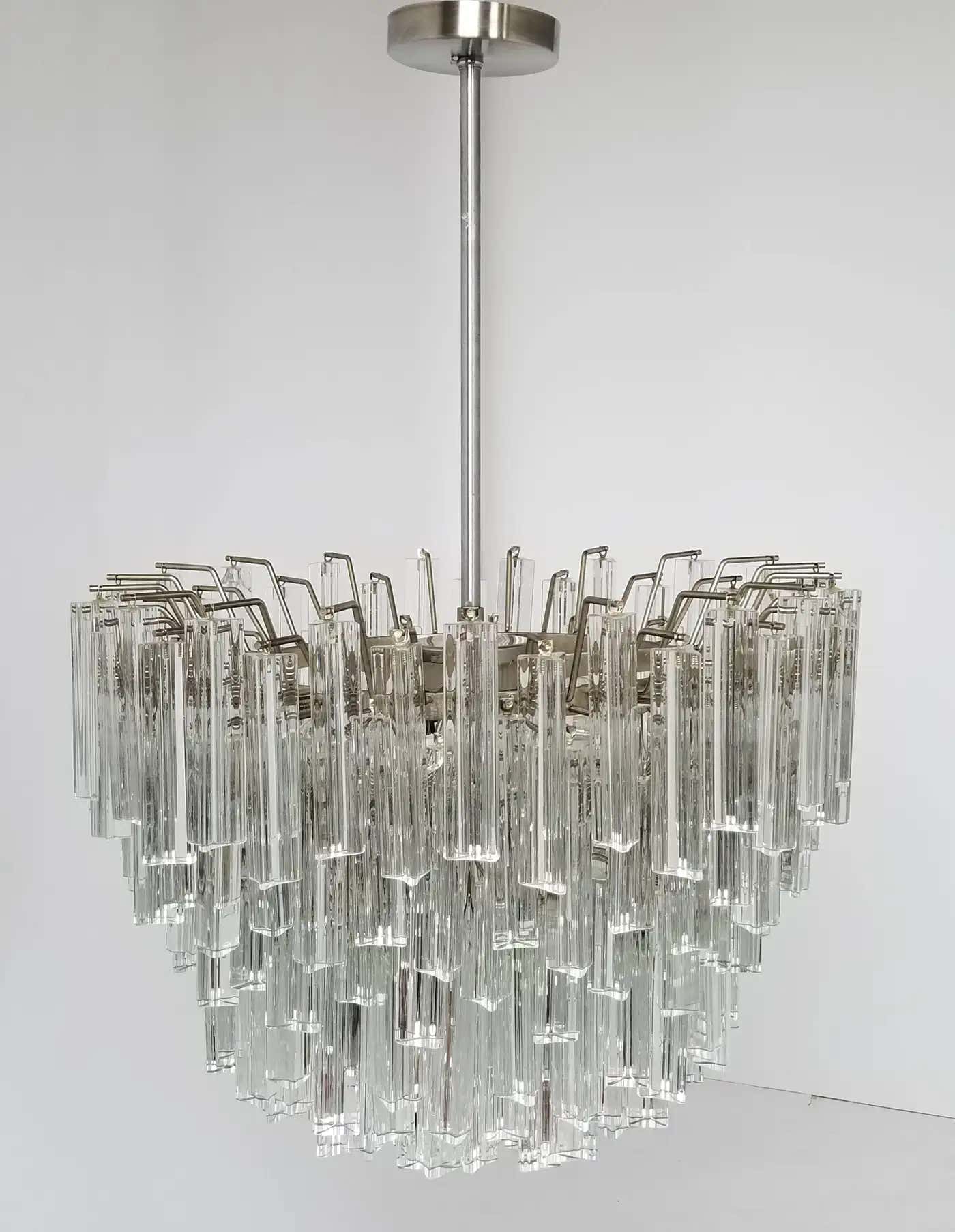 Signed Camer Eight-Tier Glass Prism Chandelier, 1960s, Italia