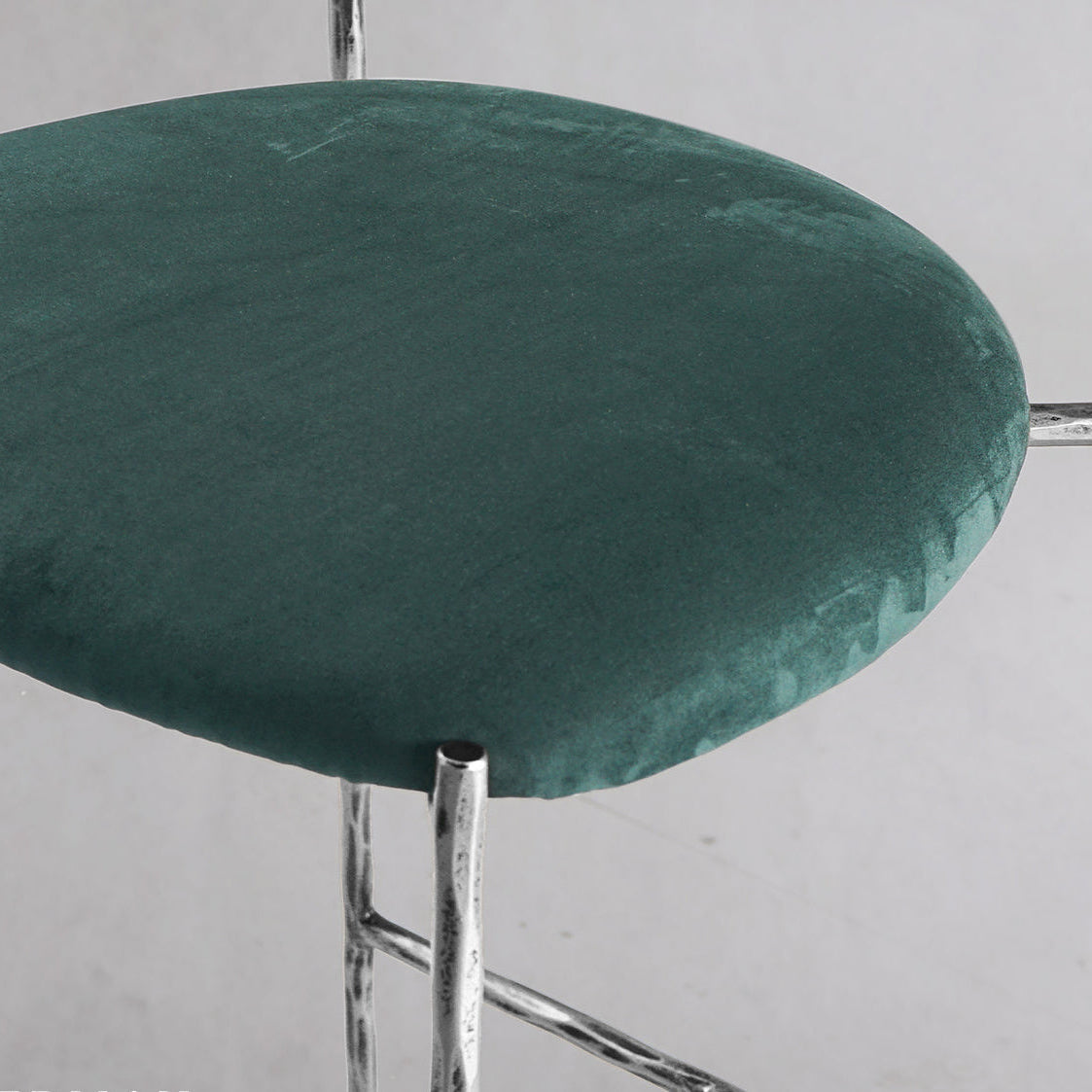 Hand-Forged Metal Green Fabric Bar Stool