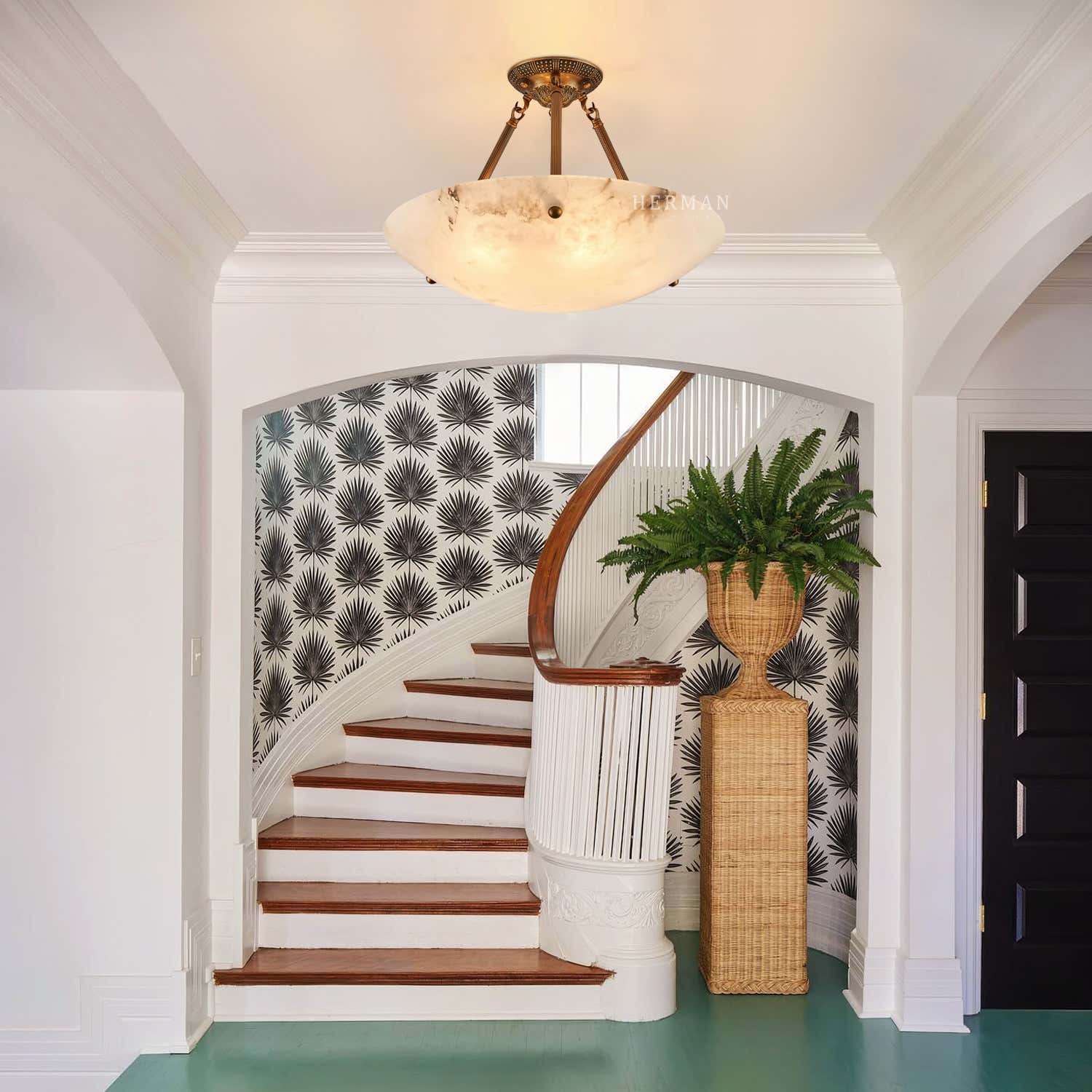 Vintage Round Alabaster Ceiling Lamps