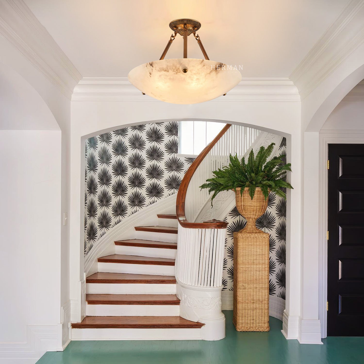 Vintage Round Alabaster Ceiling Lamps