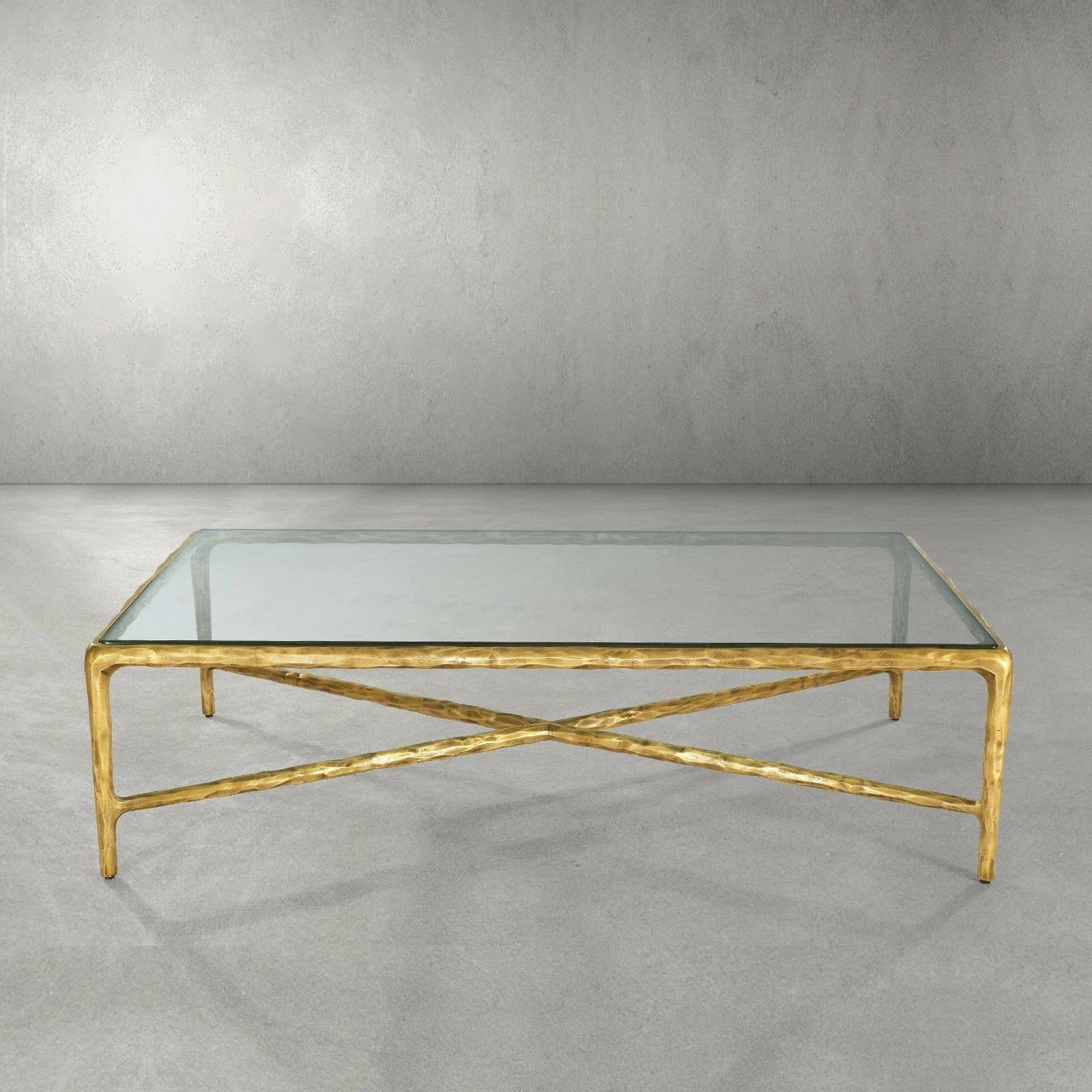 Hand-Forged Metal Rectangle Glass Coffee Table